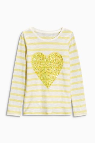 Sequin Heart Stripe Long Sleeve T-Shirt (3-16yrs)